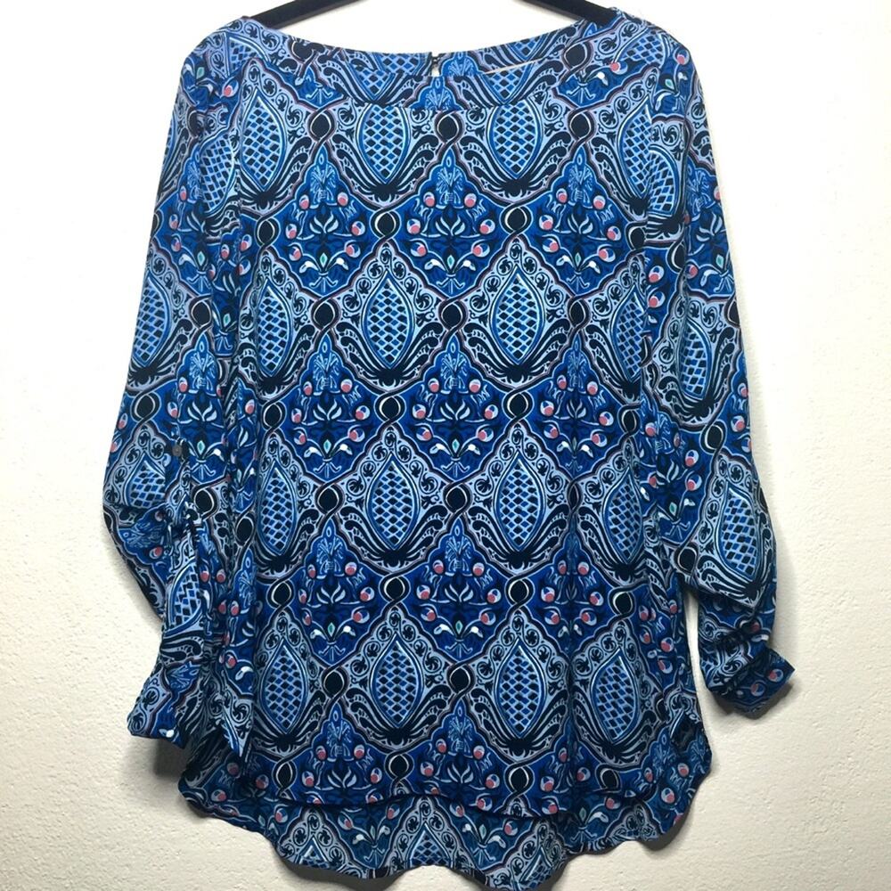 LOFT Blue Paisley Printed Boatneck Blouse Size Small